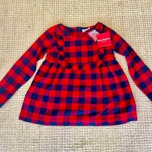NWT Hanna Andersson Girls Navy Blue & Red Plaid Tunic Shirt with Ruffles Sz 6 7